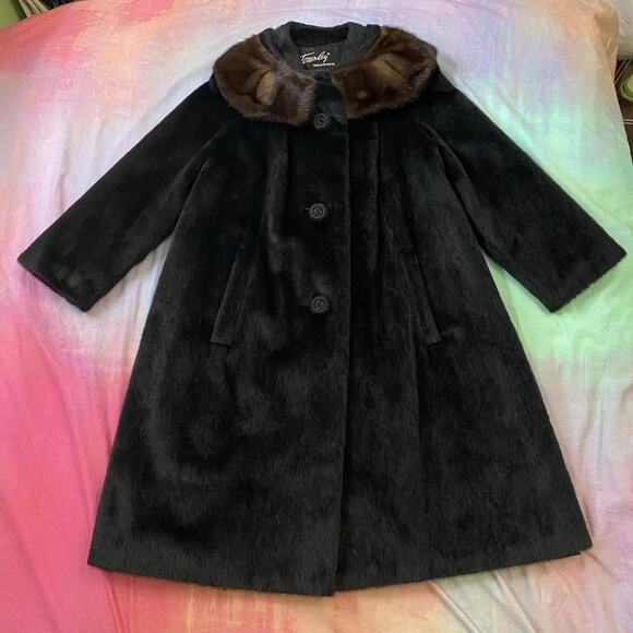 Jackets & Blazers - 1950s 60s Black Mink Collar Fur Swing Coat Mad Men Mod Trapeze Women’s S M